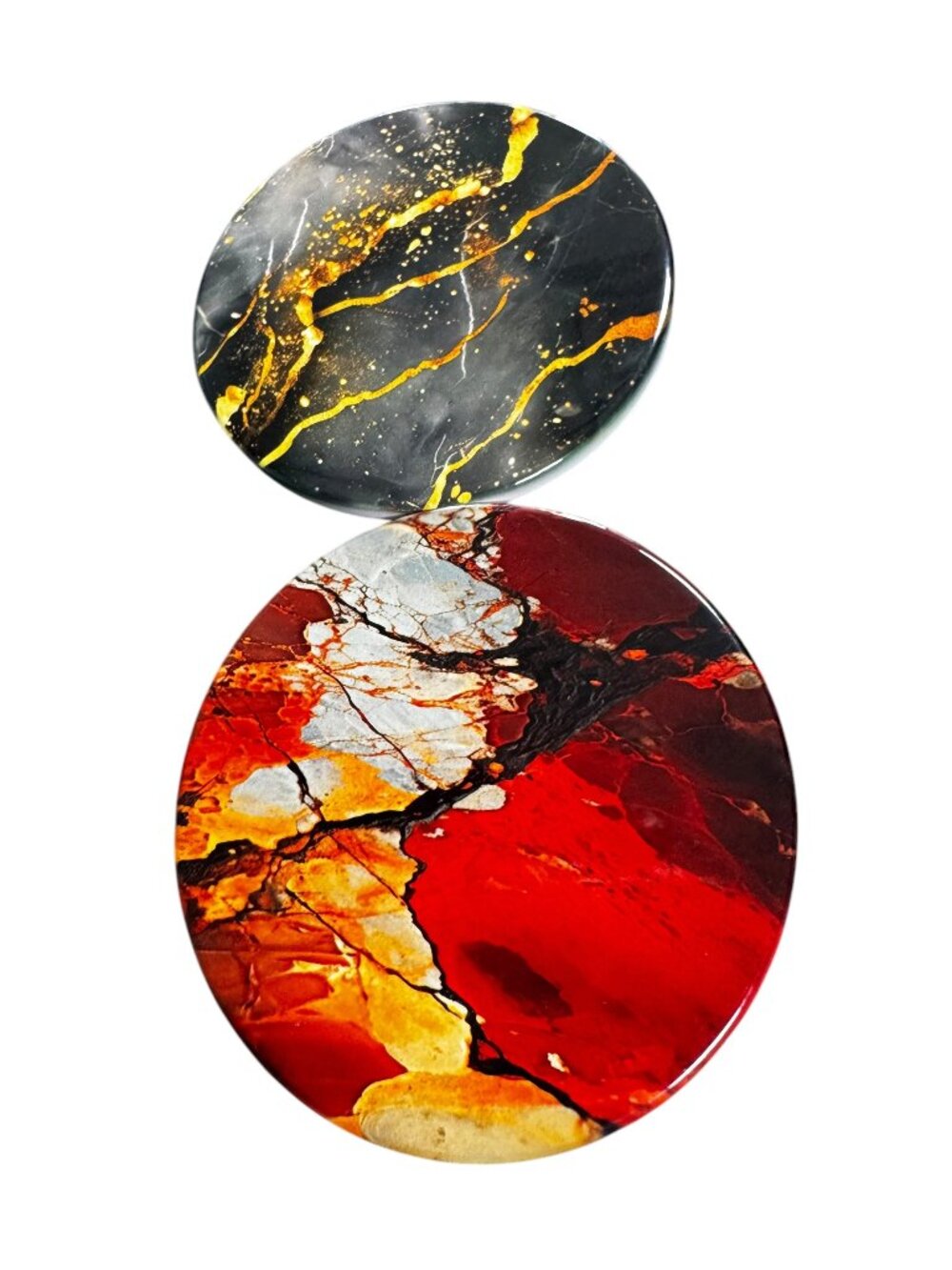 Round Marble Print Ceramic Coasters, Set of 2, Multicolor